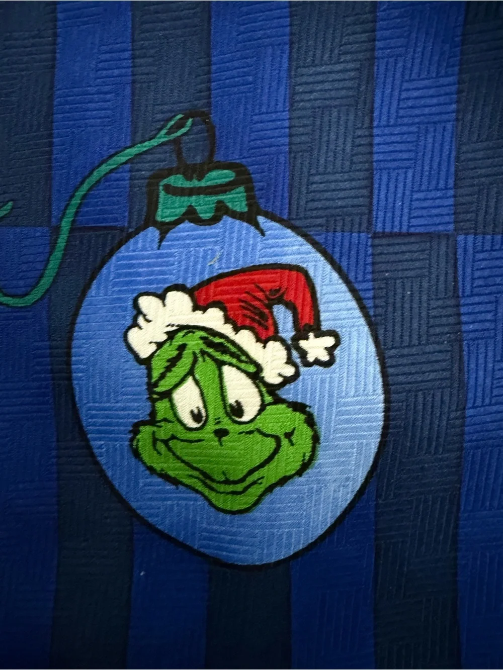 The Grinch Who Stole Christmas Blue Holiday Tie with Grinch Ornament Motif -- OS